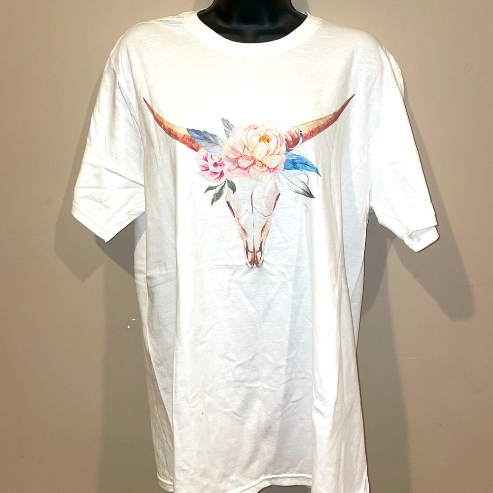 Skull of Bull with Flowers T-shirt